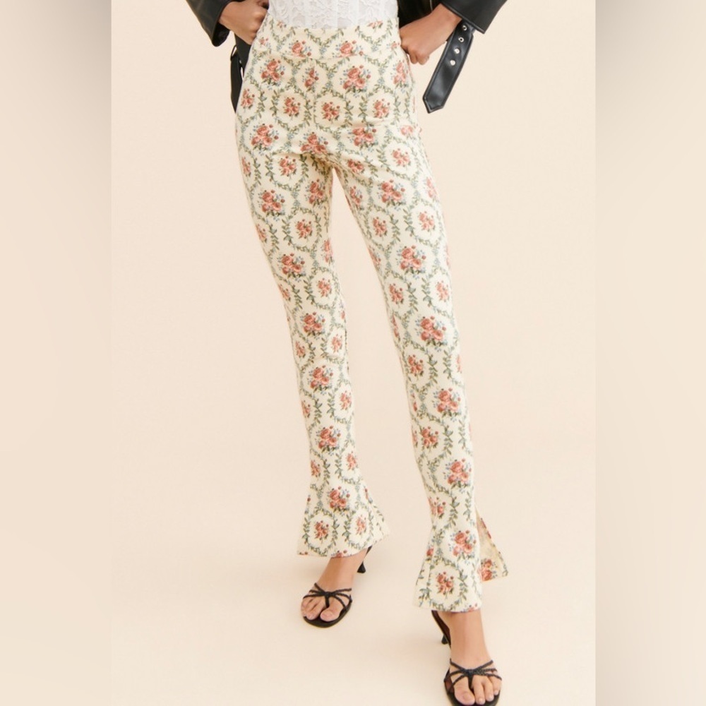 Anthropologie WEWOREWHAT Fit & Flare Slit Pants XS Victorian Floral Print - Picture 1 of 5